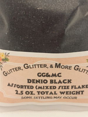 Denio Black - Mixed size black glitter flakes