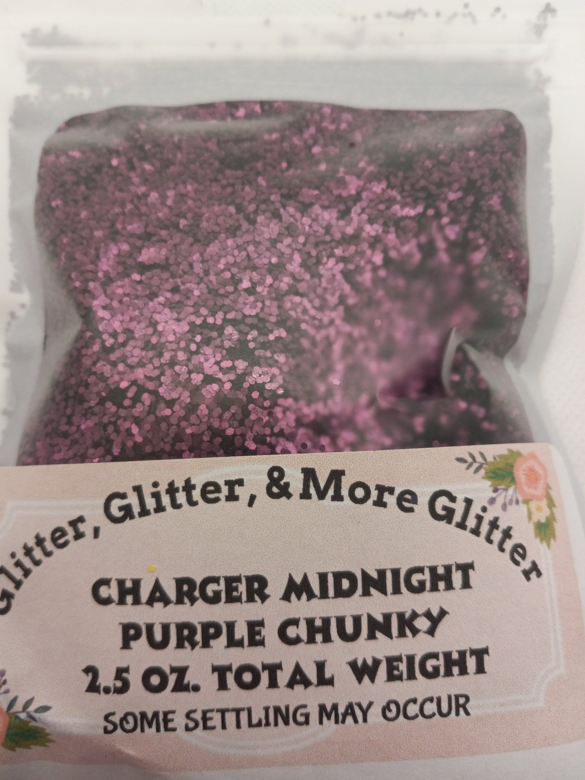 Charger Midnight Purple - Chunky Flakes of Purple Glitter.