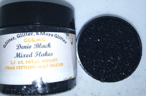 Denio Black - Mixed size black glitter flakes