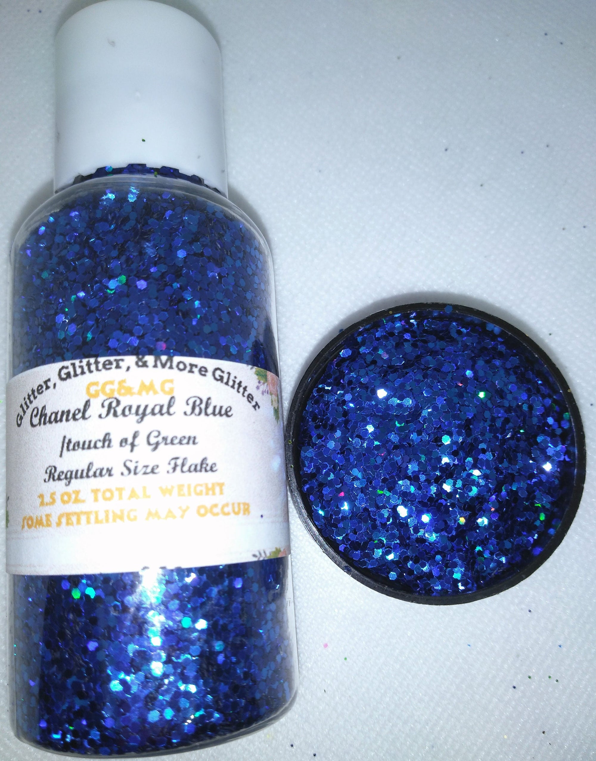 Chanel Royal Blue W/Green - Regular size Royal Blue Glitter touch of Neon Green Discontinued