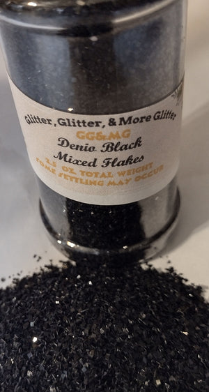 Denio Black - Mixed size black glitter flakes